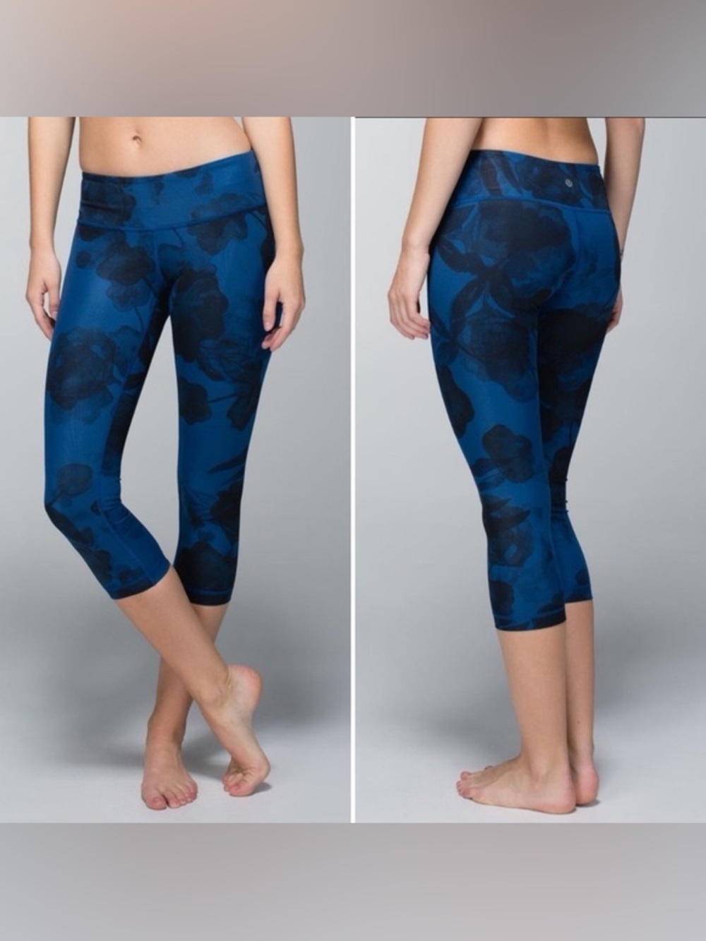 Lululemon Wunder Under Crop II Leggings Jumbo Inky Floral Black Inkwell Size 4